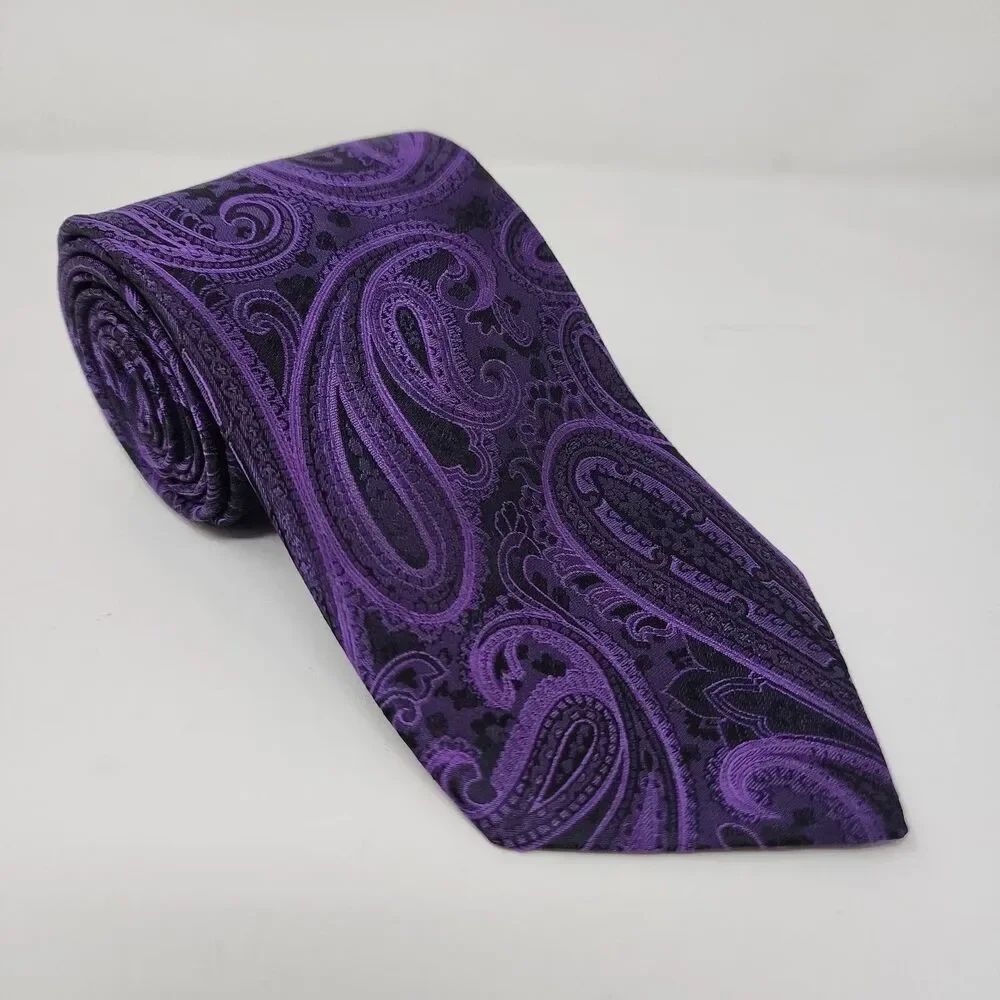 Nicole Miller New York Tie Mens One Size Purple Silk Paisley Necktie Formal
